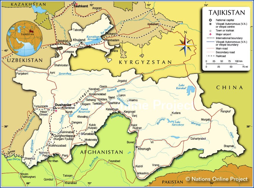 Таджикистан карта географическая