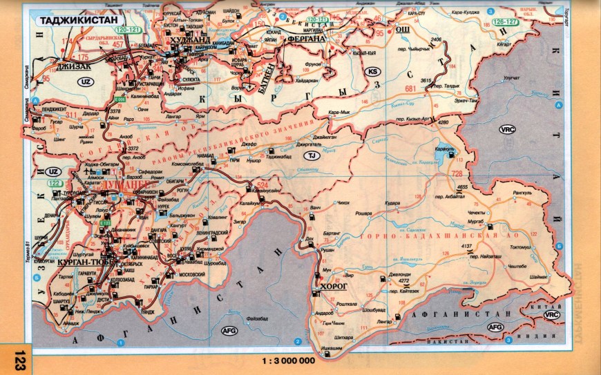 Карта географическая карта Таджикистана