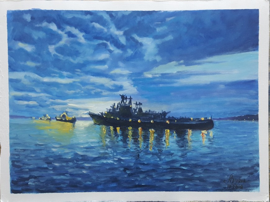 Картина корабли на рейде